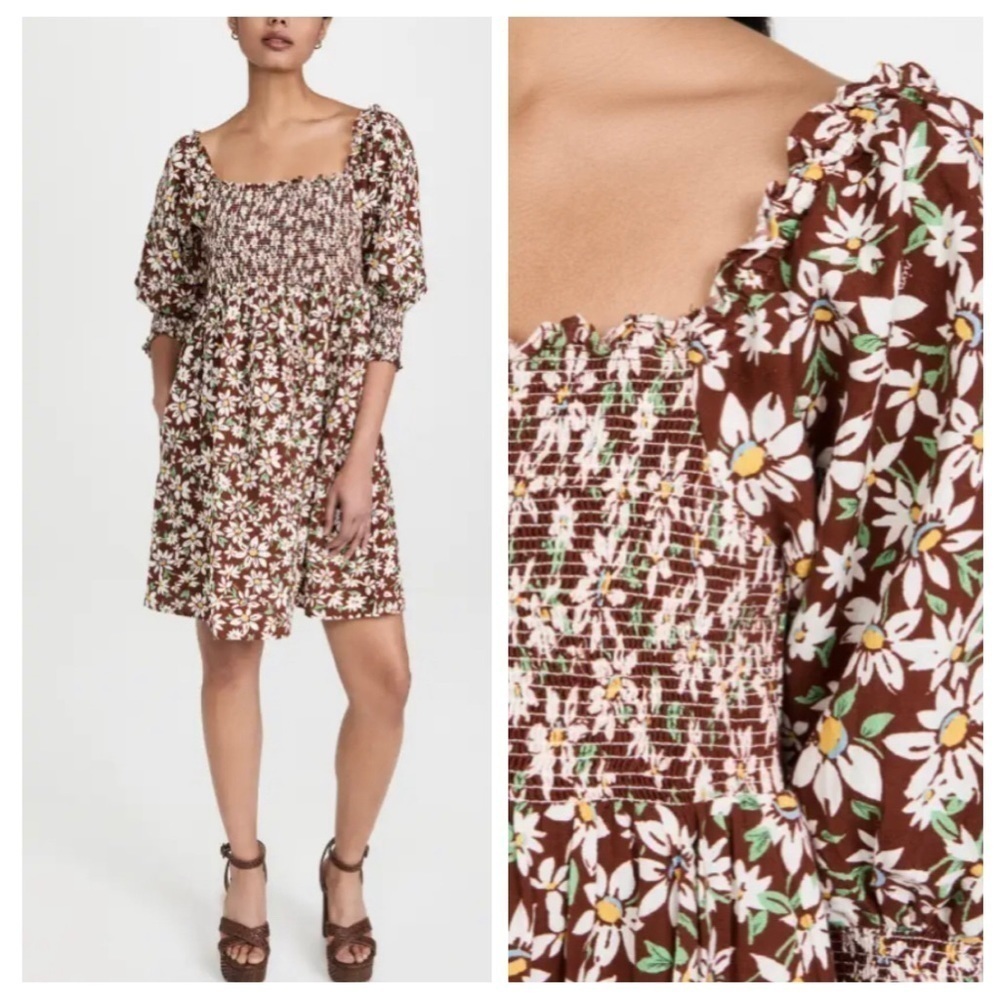 New! Rixo Brenda dress daisy chain floral chocolate brown 13973